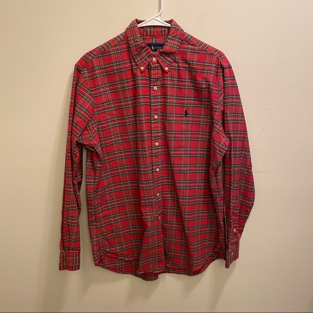 Polo Ralph Red Blue Plaid Check Shirt Large L EUC